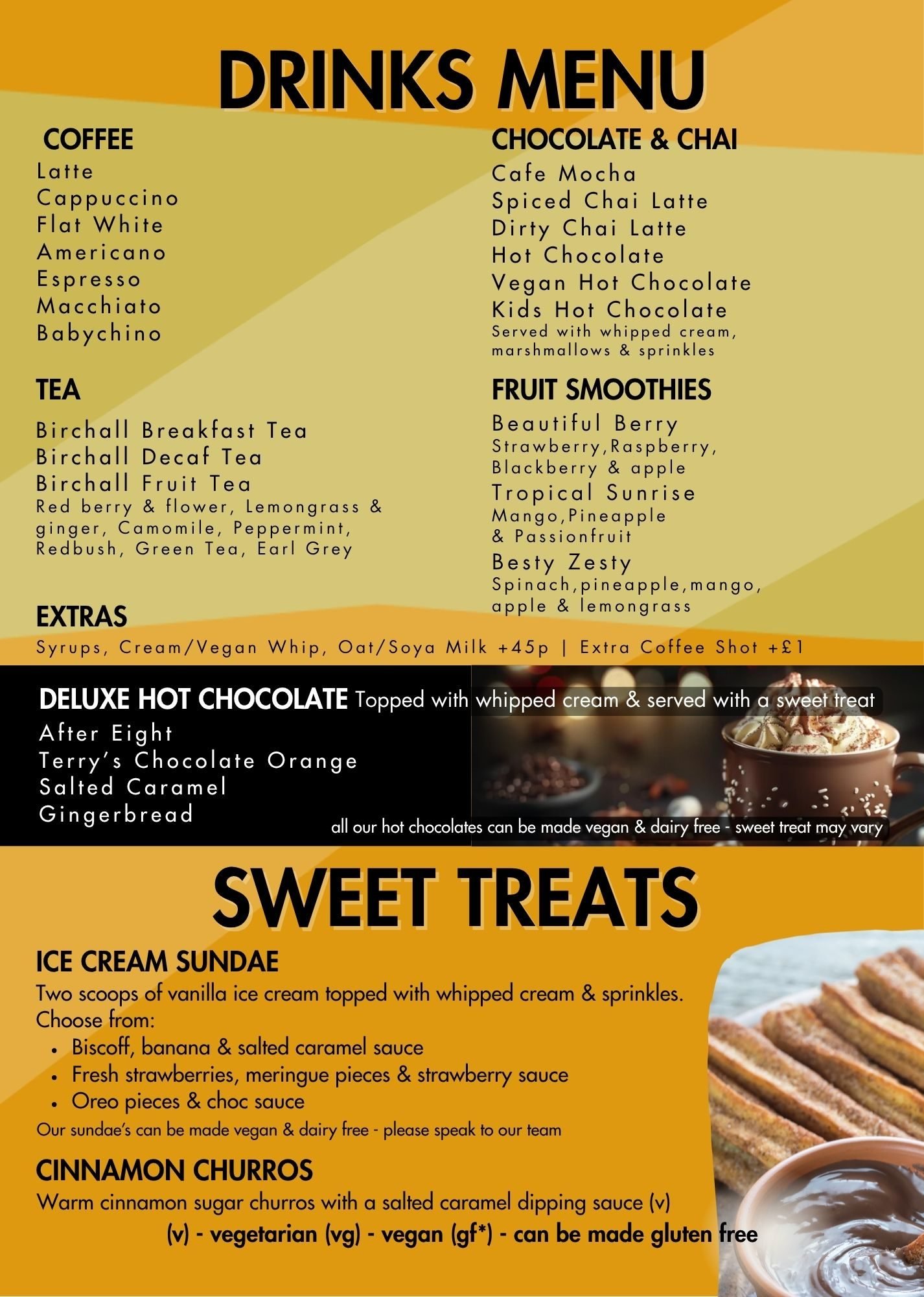 Barista coffee, specialty teas, smoothies, babychinos and hot chocolates at Discovery Village indoor role play centre