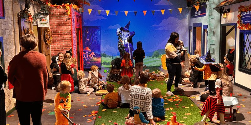 Scare free fun inside our role play village for small children and families