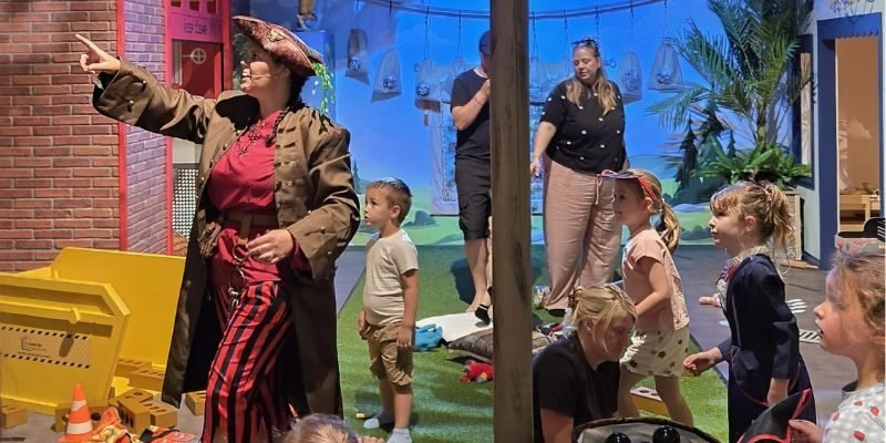 Captain Compass’s Pirate Adventure at Discovery Village Captain Compass leading a pirate adventure with children at Discovery Village near Bournemouth